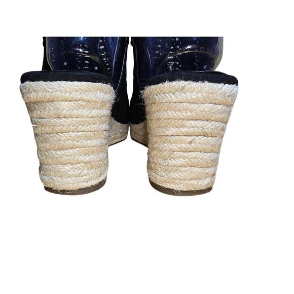 Liz Claiborne Sandals Womens 8 M Hardie Wedge Heels Espadrille Black Cut Out - Picture 7 of 8